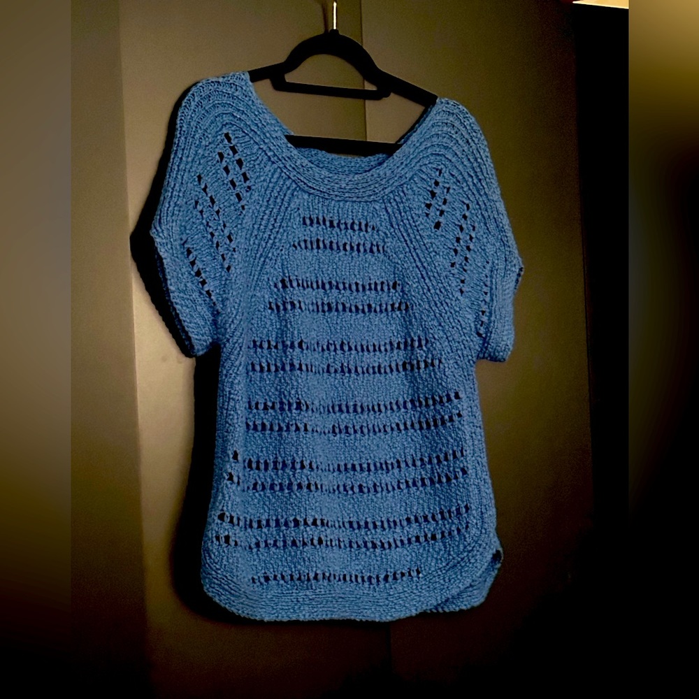 $340 Sandro Paris Open Crochet Woven Oversized Sweater Tee Dolman Sleeve size 2